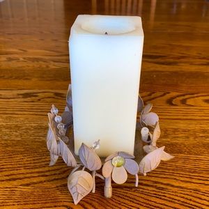 PartyLite square pillar candle holder. Metal w/ leaves flowers and beads